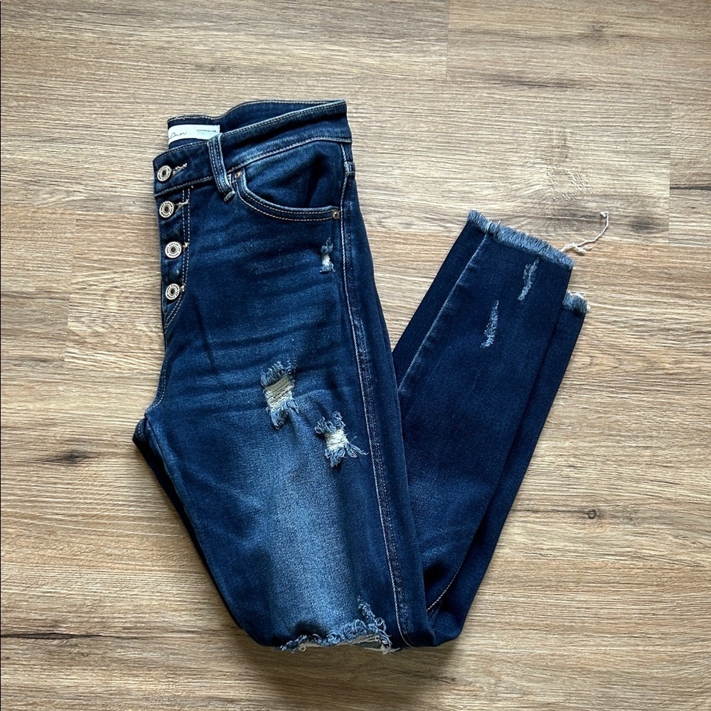 KanCan Dark Blue Distressed Ankle Jeans